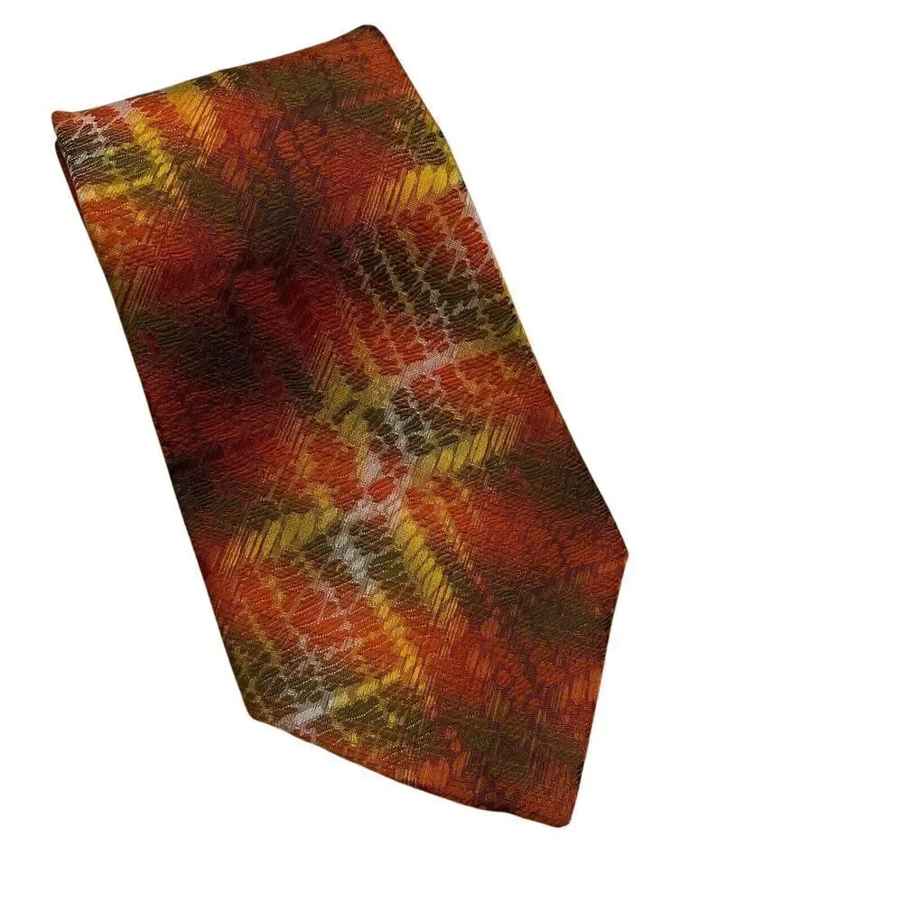 Vtg Wembley Mens Tie Necktie Wide Wemlon Polyester Orange Green Yellow Mod Disco